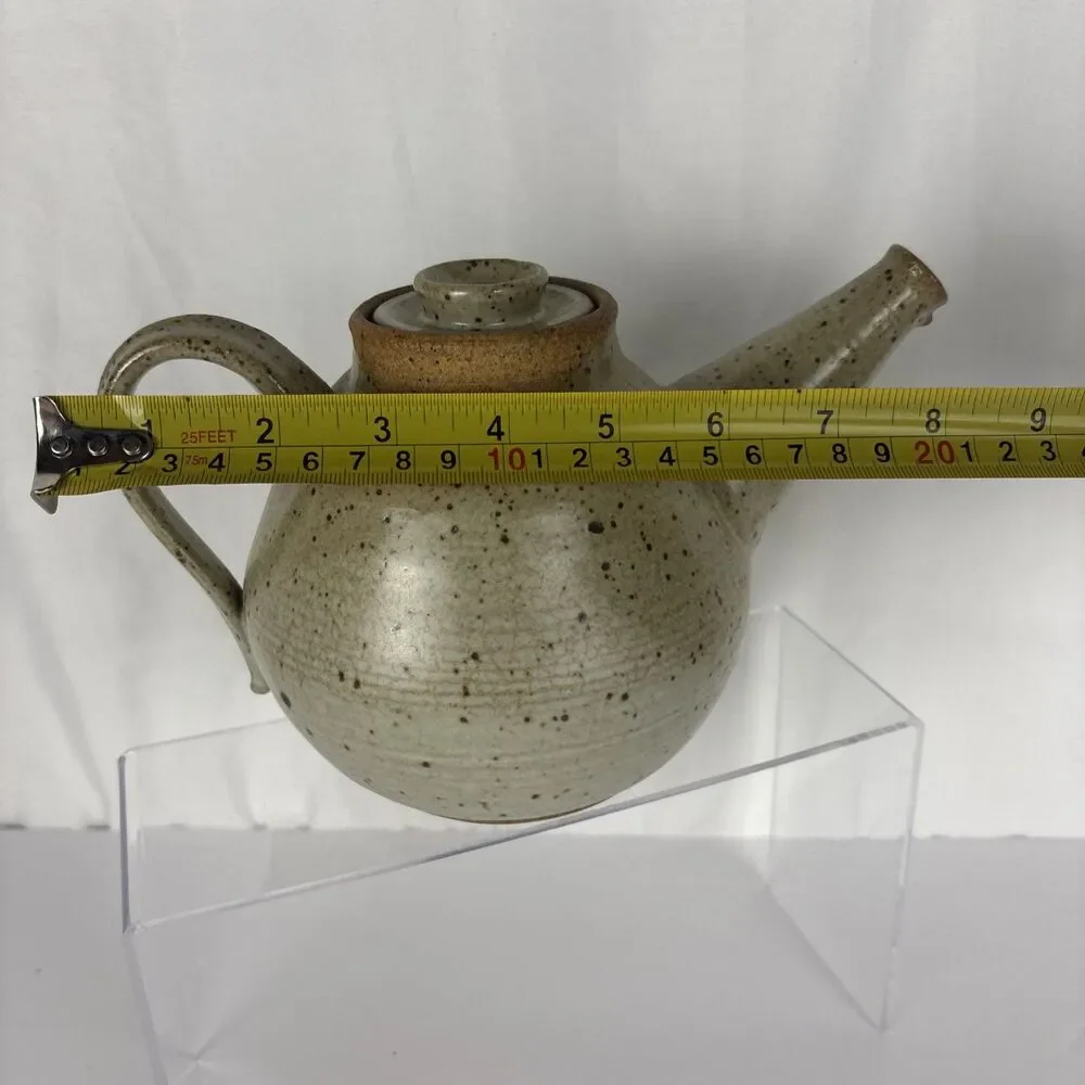 Studio Pottery Teapot Green Brown Stoneware Nature Natural Colors with Lid